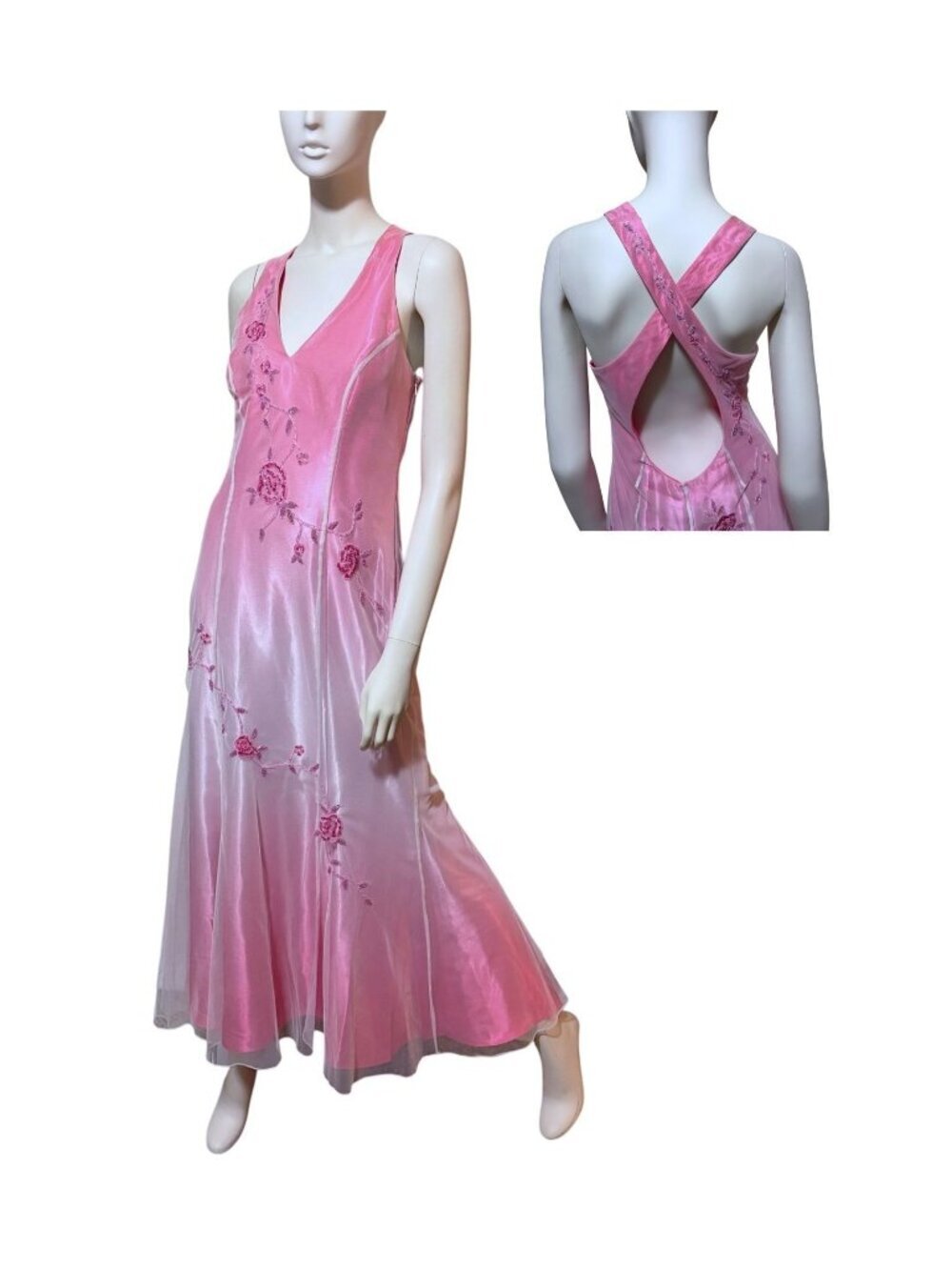 VTG 90s Prom Dress 12 Morgan Co Mesh Embroidered Beaded Fairy Mermaid  Whimsy